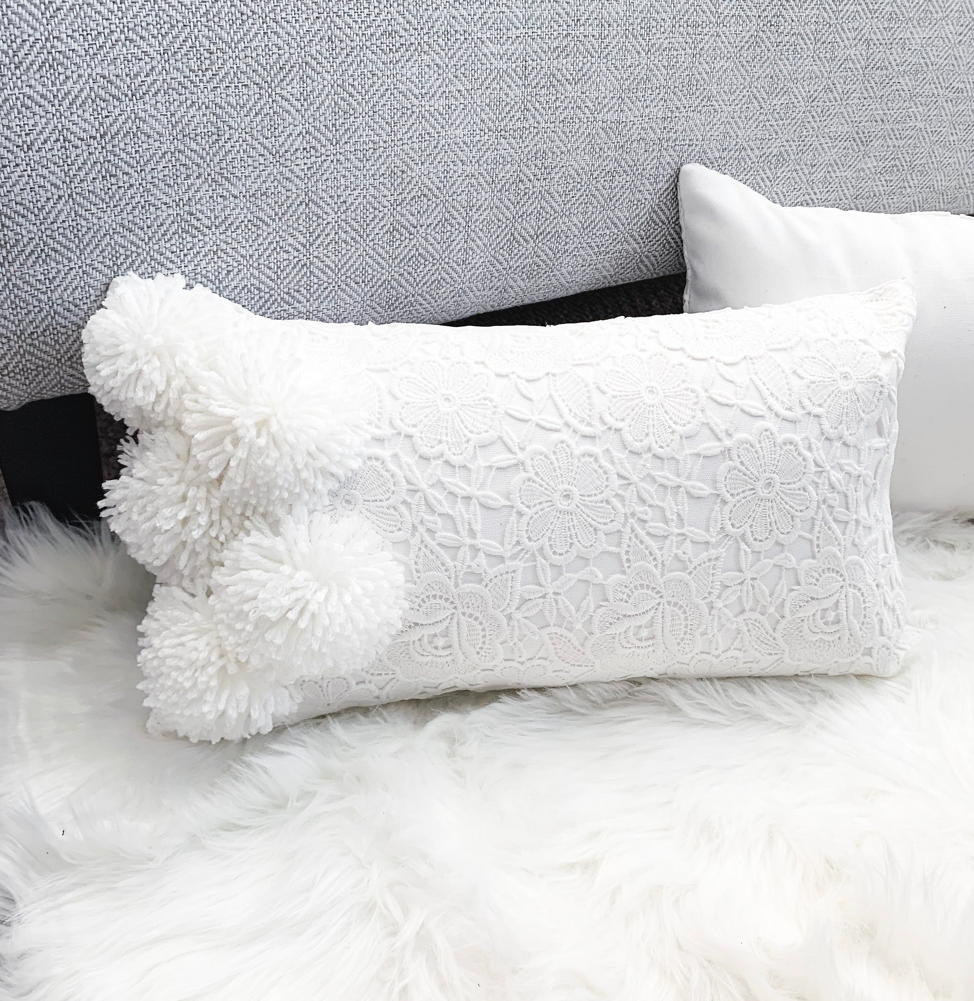 White fur rectangular discount pillow